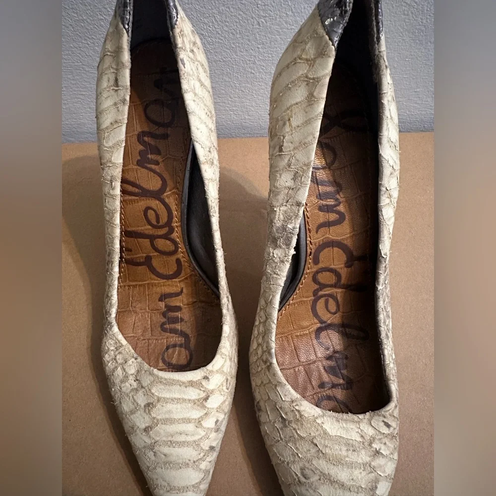 Sam Edelman Cream Snakeskin Heels - Picture 2 of 5